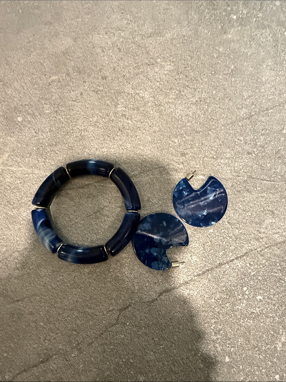 Navy Marbled Resin Bracelet and Hoop Earrings Set